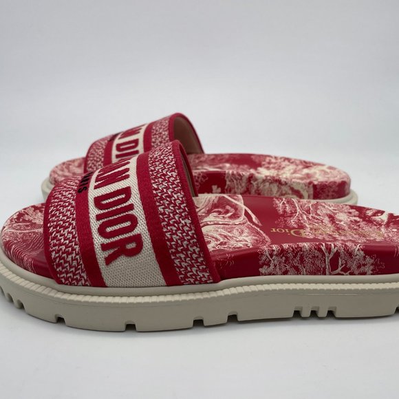 DIOR DWAY D WAY Toile De Jouy Embroidered Cotton Flat Slide Sandals Shoes - Picture 11 of 15